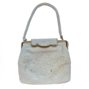 Vintage Handmade White Beaded Satin Lined Bag by DeLill